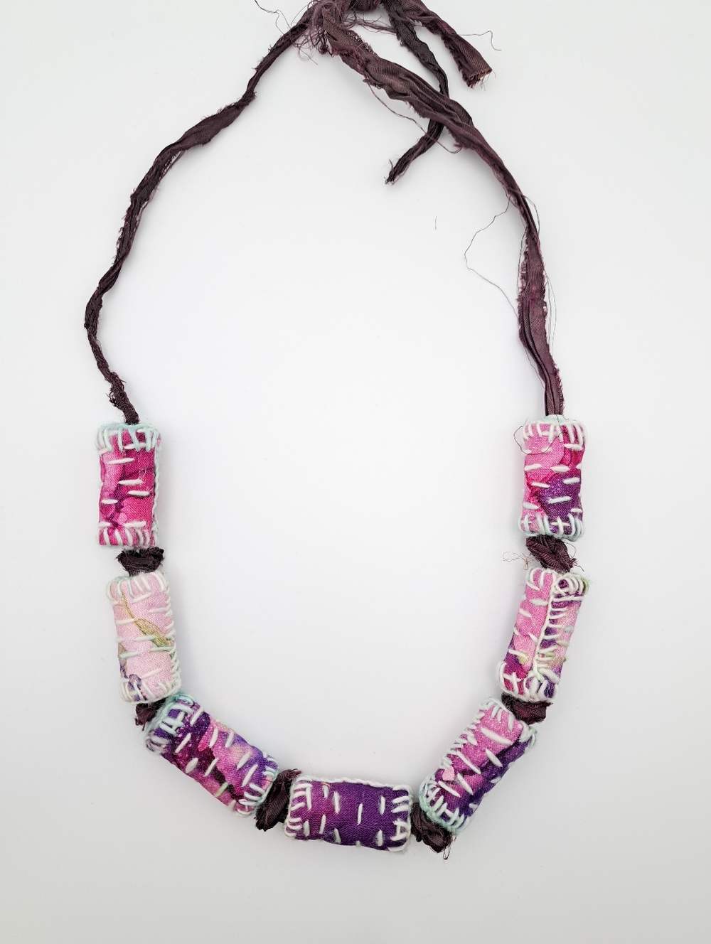 Handmade Pink & Purple Fabric Bead Necklace - Women Jewelry